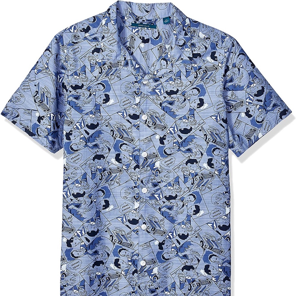 Perry Ellis Comic Print Chambray Shirt Button Down